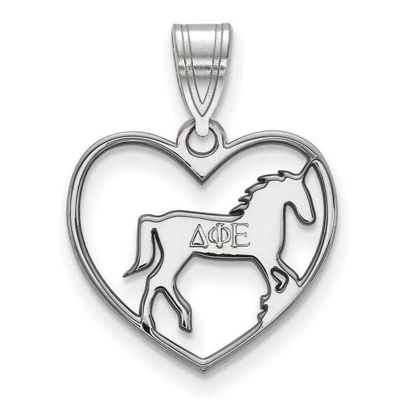 Sterling Silver Delta Phi Epsilon Heart Pendant - Picture 1 of 3